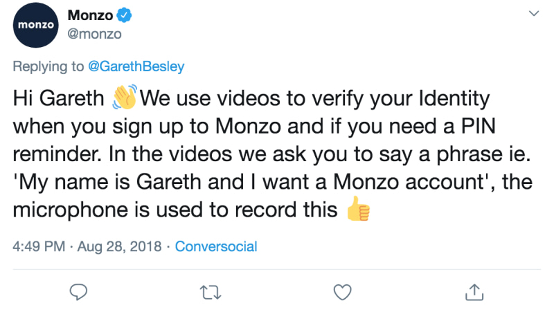 Monzo Twitter 2018
